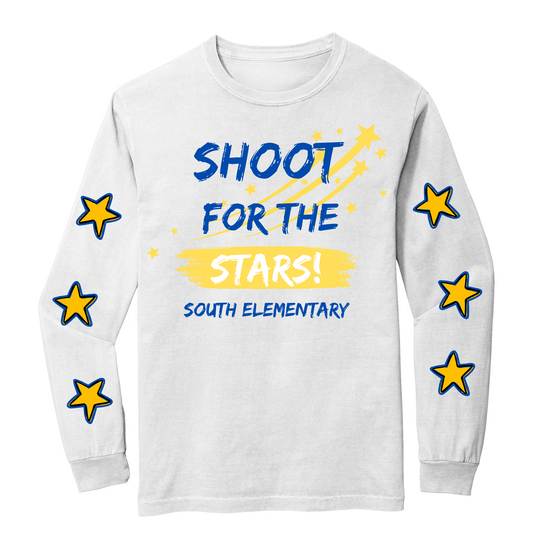 SHOOT FOR THE STARS - STAR SLEEVES - WHITE LONG SLEEVE